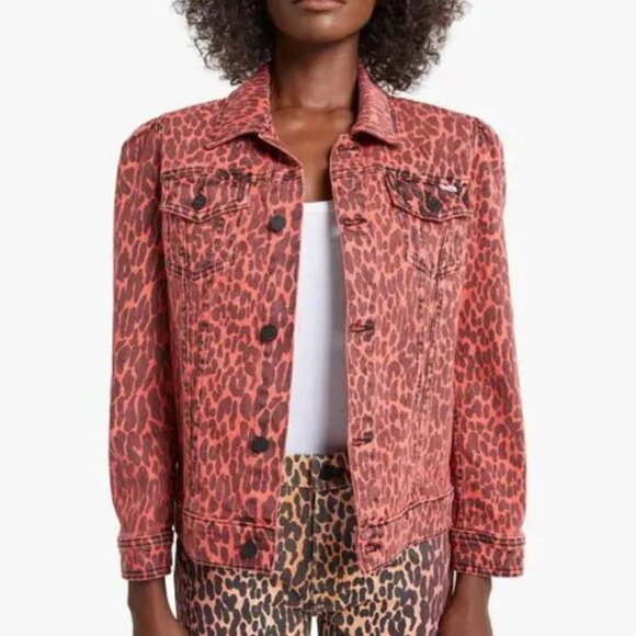 NWT MOTHER Puffy Bruiser Scooter Radioactive Paws Leopard Orange denim Jacket M - Picture 2 of 16